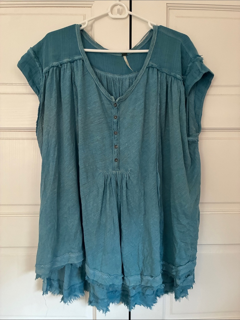 Free People Teal Short-Sleeve Button Front Boho Tunic